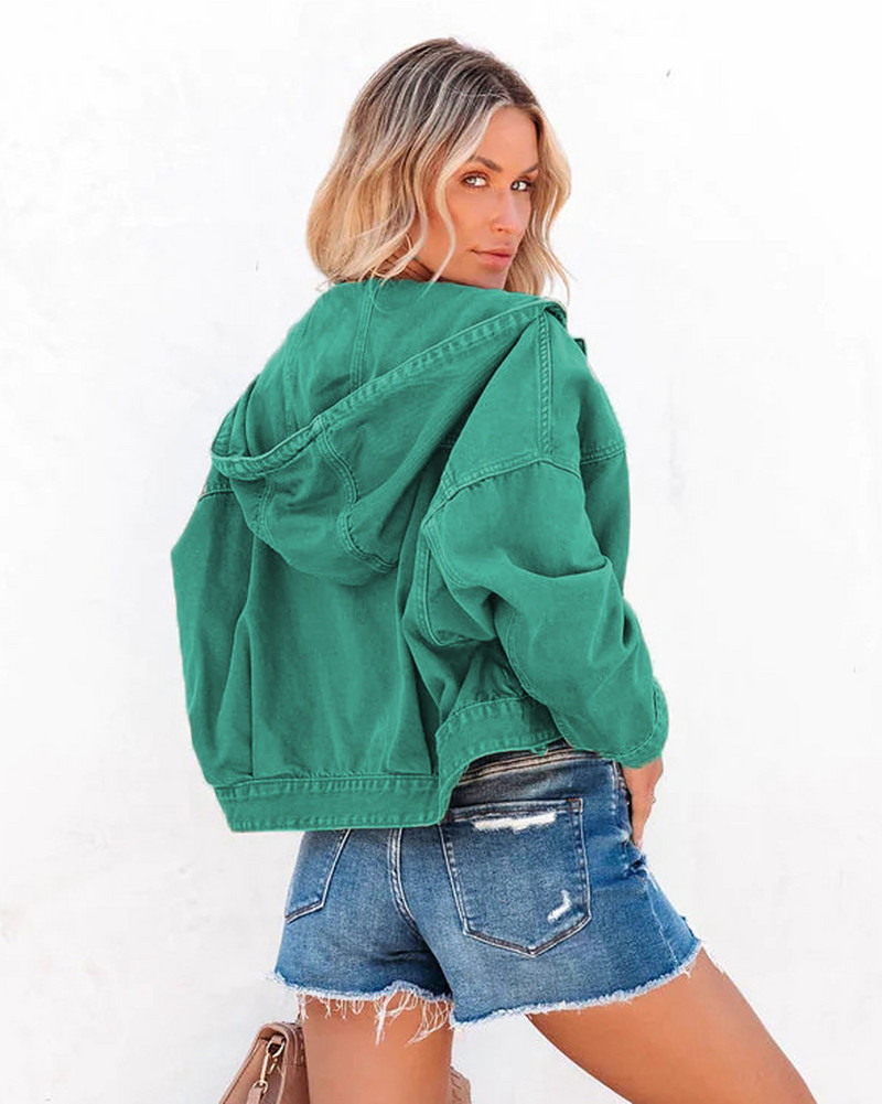 Divatos, új női dzsekik, 2023, kapucnis farmerdzseki Női szüreti Jean kabátok Alkalmi, hosszú ujjú felsőruházat Női utcai ruházat