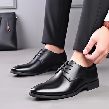 Мъжки дишащи кожени обувки Черни меки кожени меки дъна Пролет и есен Мъжки мъжки бизнес официални облекла Ежедневни обувки