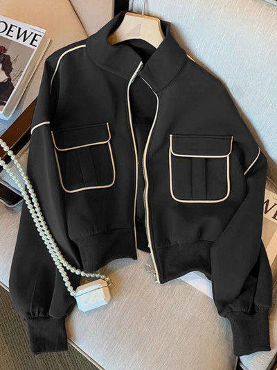 Jachete femei primăvară toamnă 2023 la modă ocazional student baseball costum de gât cu picioarele sacou largi stil de stradă haină scurtă pentru femei