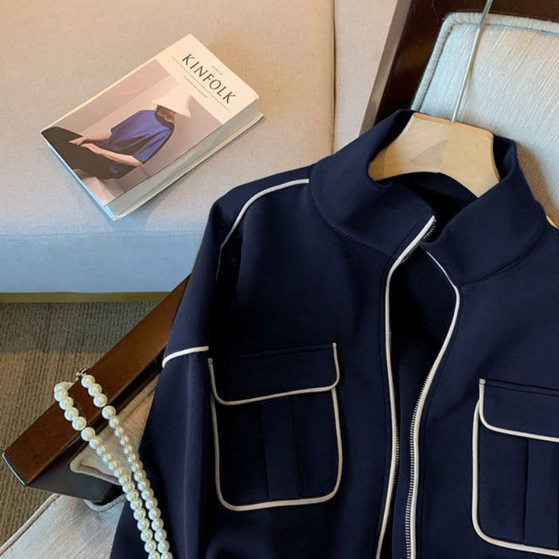 Jachete femei primăvară toamnă 2023 la modă ocazional student baseball costum de gât cu picioarele sacou largi stil de stradă haină scurtă pentru femei