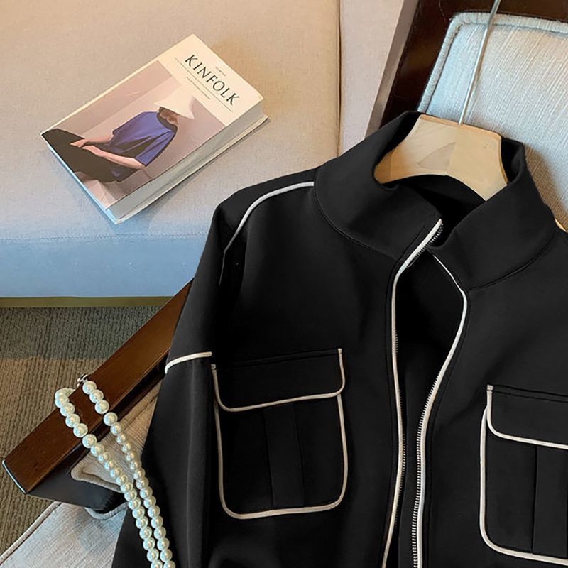 Jachete femei primăvară toamnă 2023 la modă ocazional student baseball costum de gât cu picioarele sacou largi stil de stradă haină scurtă pentru femei