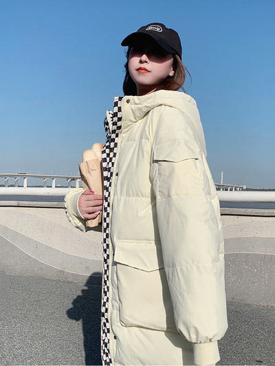 KBAT Parka îngroșată de iarnă din bumbac Jachetă de damă largi, rezistentă la vânt, lungă, caldă, cu glugă, pardesi ocazional pentru femei