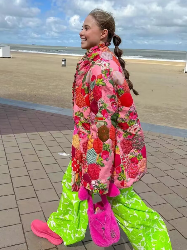 Drukāt Kokvilnas mētelis sievietēm ar V kakla izgriezumu, īss, biezs, silts pogas jaka, 2023. gada ziemas modes biroja sieviešu apģērbi.