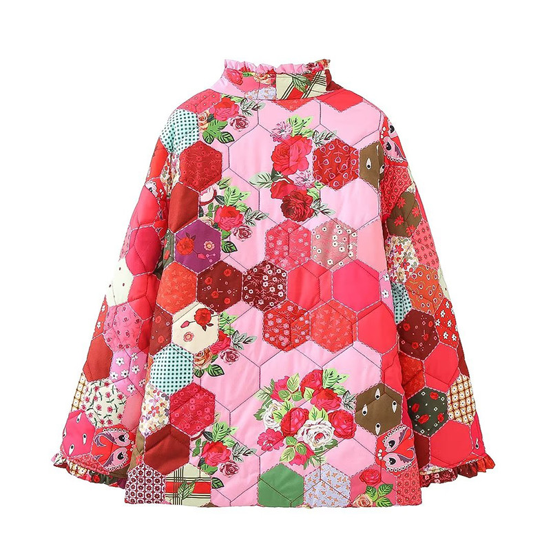 Drukāt Kokvilnas mētelis sievietēm ar V kakla izgriezumu, īss, biezs, silts pogas jaka, 2023. gada ziemas modes biroja sieviešu apģērbi.