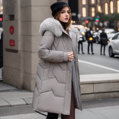Iarnă 2023 Parka pentru femei Jachetă mare cu guler de blană Jachetă nouă cu mânecă lungă cu glugă, îngroșat, caldă, cu mânecă lungă