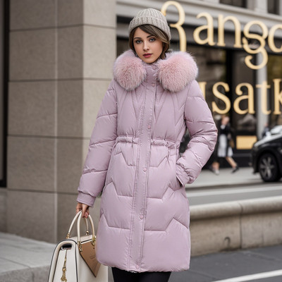 Iarnă 2023 Parka pentru femei Jachetă mare cu guler de blană Jachetă nouă cu mânecă lungă cu glugă, îngroșat, caldă, cu mânecă lungă