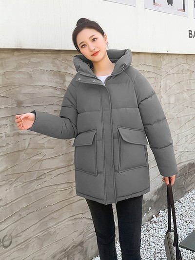 2023. Korejska jakna s kapuljačom Ženska zimska labava ležerna topla pamučno podstavljena jakna Duga pufer jakna Ženska vanjska odjeća otporna na vjetar