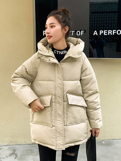 2023. Korejska jakna s kapuljačom Ženska zimska labava ležerna topla pamučno podstavljena jakna Duga pufer jakna Ženska vanjska odjeća otporna na vjetar
