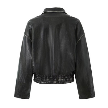 2023 Есенно дамско свободно палто Мотоциклетно мотоциклетно черно яке от изкуствена кожа Зимно женско палто с цип BF Punk Свободно връхно облекло