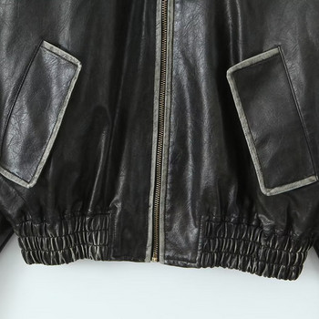 2023 Есенно дамско свободно палто Мотоциклетно мотоциклетно черно яке от изкуствена кожа Зимно женско палто с цип BF Punk Свободно връхно облекло