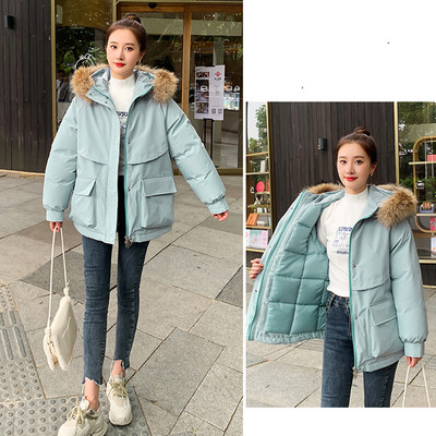 -30 de grade din bumbac parka căptușită jachetă de iarnă haine pentru femei largi, caldă, blană mare, parkas cu glugă, haină pentru femei, îmbrăcămintea rezistentă la vânt