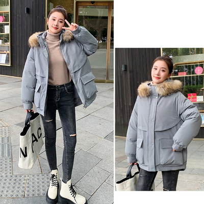 -30 de grade din bumbac parka căptușită jachetă de iarnă haine pentru femei largi, caldă, blană mare, parkas cu glugă, haină pentru femei, îmbrăcămintea rezistentă la vânt