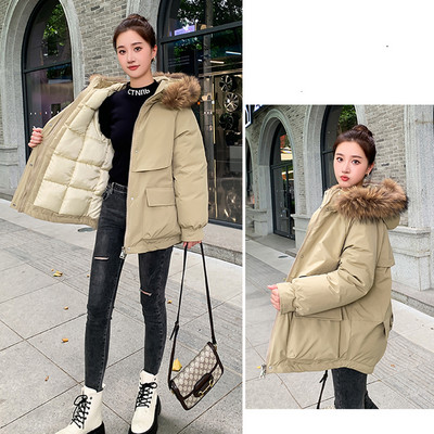 -30 de grade din bumbac parka căptușită jachetă de iarnă haine pentru femei largi, caldă, blană mare, parkas cu glugă, haină pentru femei, îmbrăcămintea rezistentă la vânt