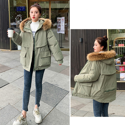 -30 de grade din bumbac parka căptușită jachetă de iarnă haine pentru femei largi, caldă, blană mare, parkas cu glugă, haină pentru femei, îmbrăcămintea rezistentă la vânt