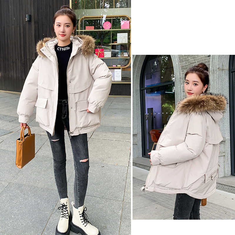 -30 de grade din bumbac parka căptușită jachetă de iarnă haine pentru femei largi, caldă, blană mare, parkas cu glugă, haină pentru femei, îmbrăcămintea rezistentă la vânt