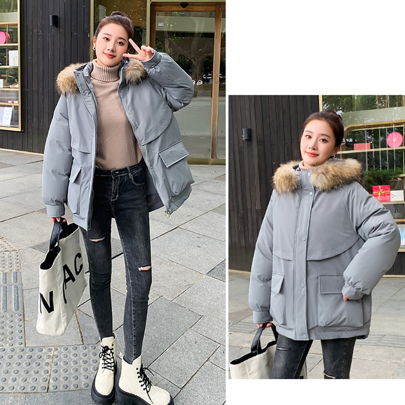 -30 de grade din bumbac parka căptușită jachetă de iarnă haine pentru femei largi, caldă, blană mare, parkas cu glugă, haină pentru femei, îmbrăcămintea rezistentă la vânt