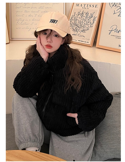 Modna jesensko-zimska parka 2023. Široki samt kaputi Vintage, ležerni, samostojeći ovratnik Pamučno podstavljena jakna Ženski pufer kaput