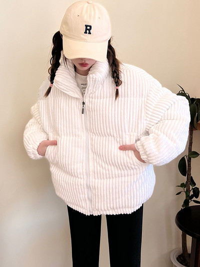 Modna jesensko-zimska parka 2023. Široki samt kaputi Vintage, ležerni, samostojeći ovratnik Pamučno podstavljena jakna Ženski pufer kaput