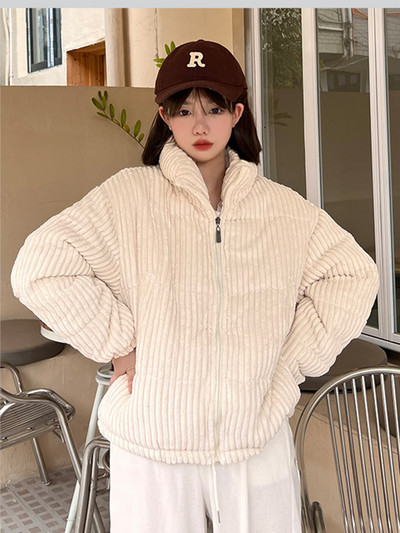 Modna jesensko-zimska parka 2023. Široki samt kaputi Vintage, ležerni, samostojeći ovratnik Pamučno podstavljena jakna Ženski pufer kaput