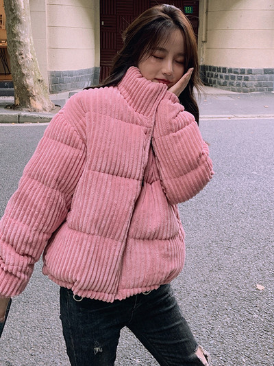 Modna jesensko-zimska parka 2023. Široki samt kaputi Vintage, ležerni, samostojeći ovratnik Pamučno podstavljena jakna Ženski pufer kaput