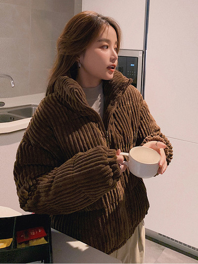 Modna jesensko-zimska parka 2023. Široki samt kaputi Vintage, ležerni, samostojeći ovratnik Pamučno podstavljena jakna Ženski pufer kaput