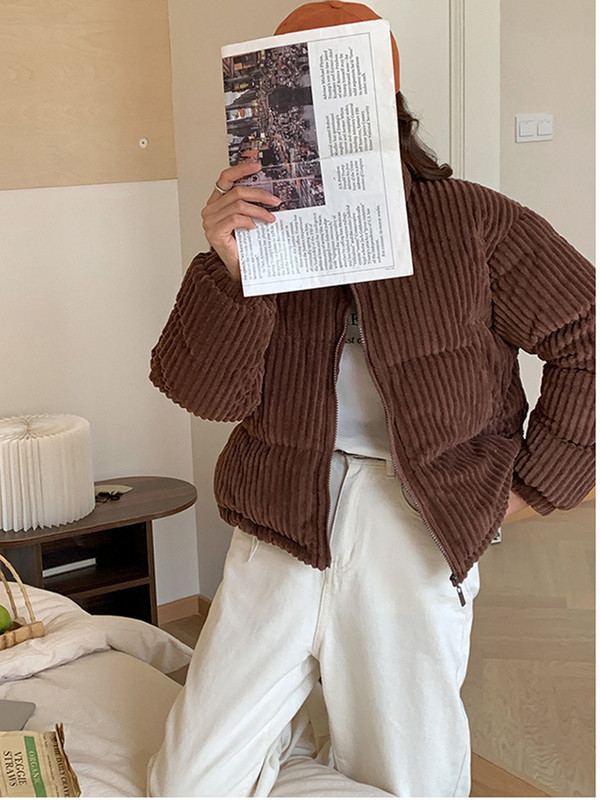 Modna jesensko-zimska parka 2023. Široki samt kaputi Vintage, ležerni, samostojeći ovratnik Pamučno podstavljena jakna Ženski pufer kaput