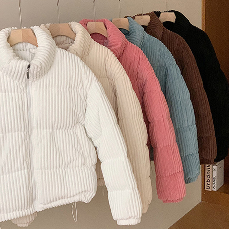 Modna jesensko-zimska parka 2023. Široki samt kaputi Vintage, ležerni, samostojeći ovratnik Pamučno podstavljena jakna Ženski pufer kaput