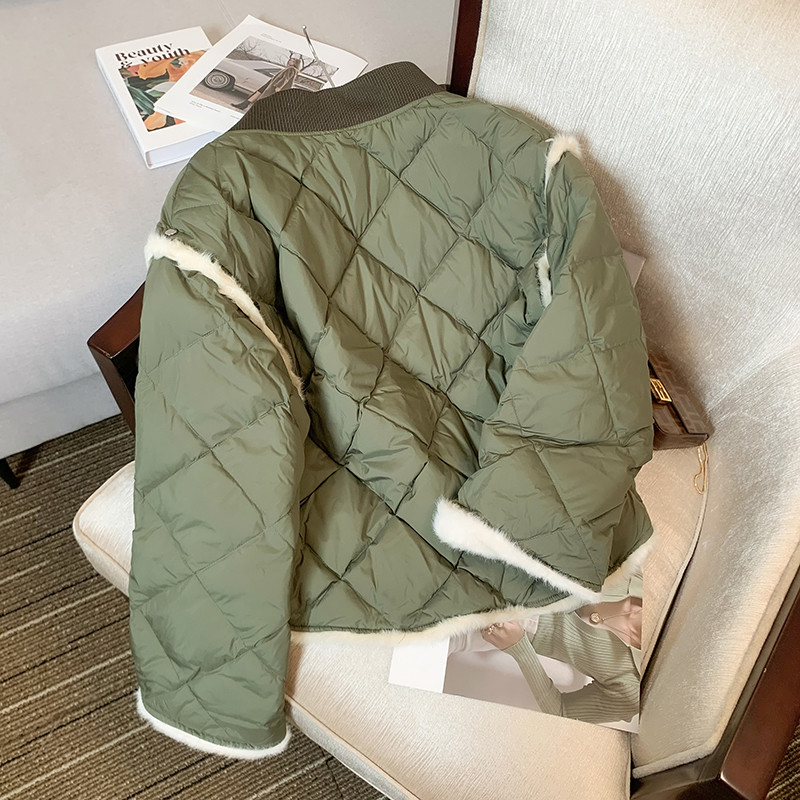 KBAT Jachetă verde mozaic pentru femeie, supradimensionată, toamnă iarnă, haină lejeră, ocazională, din bumbac, căptușită, îmbrăcăminte caldă pentru femei