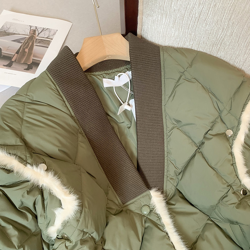 KBAT Jachetă verde mozaic pentru femeie, supradimensionată, toamnă iarnă, haină lejeră, ocazională, din bumbac, căptușită, îmbrăcăminte caldă pentru femei