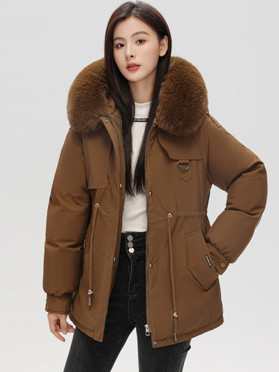 Iarna pentru femei 2023 Parka nouă, jachete cu guler de blană mare, căptușeală de blană, cu glugă, groasă, călduroasă, haină de zăpadă pentru femei