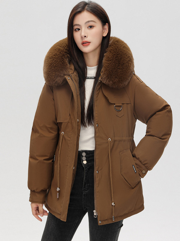 Iarna pentru femei 2023 Parka nouă, jachete cu guler de blană mare, căptușeală de blană, cu glugă, groasă, călduroasă, haină de zăpadă pentru femei