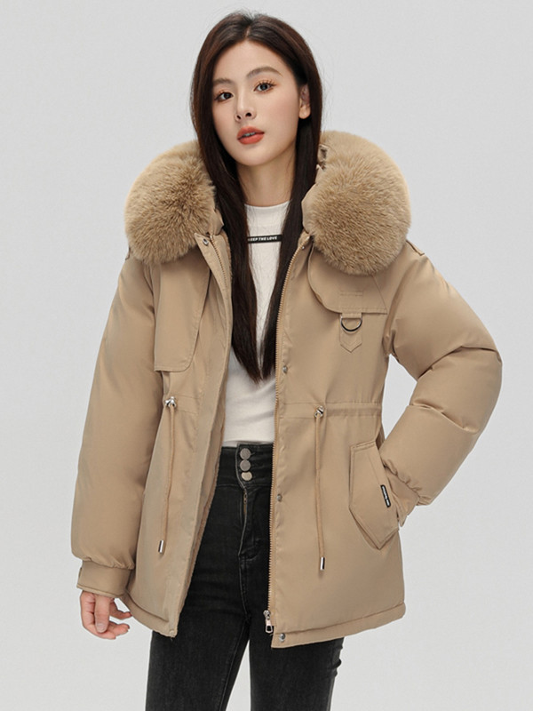 Iarna pentru femei 2023 Parka nouă, jachete cu guler de blană mare, căptușeală de blană, cu glugă, groasă, călduroasă, haină de zăpadă pentru femei