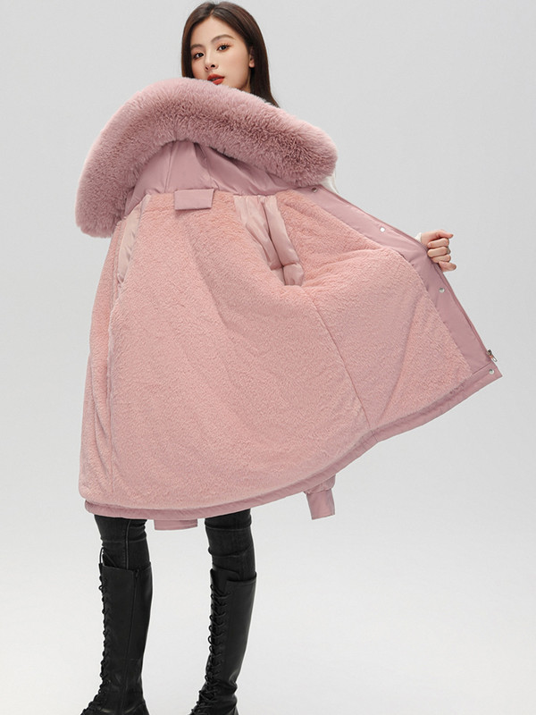 Iarna pentru femei 2023 Parka nouă, jachete cu guler de blană mare, căptușeală de blană, cu glugă, groasă, călduroasă, haină de zăpadă pentru femei