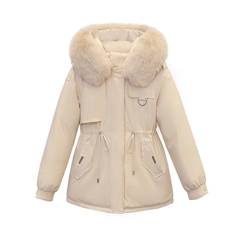 Iarna pentru femei 2023 Parka nouă, jachete cu guler de blană mare, căptușeală de blană, cu glugă, groasă, călduroasă, haină de zăpadă pentru femei