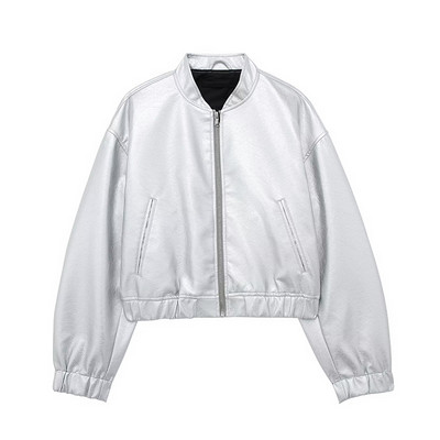 Jachetă scurtă din piele sintetică pu, vintage, cu fermoar pentru femei, haină vintage pentru motociclist, îmbrăcăminte de îmbrăcăminte, topuri