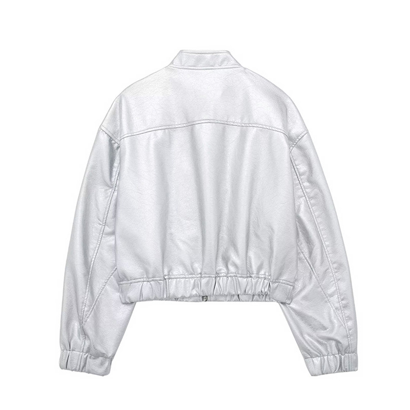 Jachetă scurtă din piele sintetică pu, vintage, cu fermoar pentru femei, haină vintage pentru motociclist, îmbrăcăminte de îmbrăcăminte, topuri