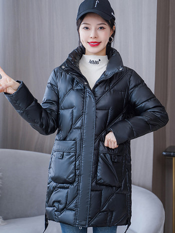 Гланцова парка Снежно палто Дамско модно удебелено зимно яке за 2023 г. Свободно дълго яке Дамско ветроустойчиво, дъждоустойчиво топло връхно облекло