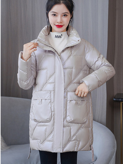 Parka lucioasă haină de zăpadă pentru femei 2023, la modă, îngroșă iarna, cu guler lung, jachetă lungă, rezistentă la vânt, rezistentă la ploaie, îmbrăcăminte caldă