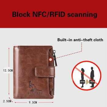 Ανδρικό πορτοφόλι με κέρματα Μόδα RFID Blocking Ανδρικό δερμάτινο πορτοφόλι Φερμουάρ Επαγγελματική κάρτα Κάτοχος ταυτότητας Money Bag Πορτοφόλι αρσενικό