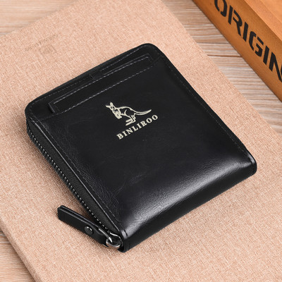 Мъжки портфейл за монети Моден RFID блокиращ мъжки кожен портфейл с цип Поставка за визитна карта ID Чанта за пари Мъжки портфейл
