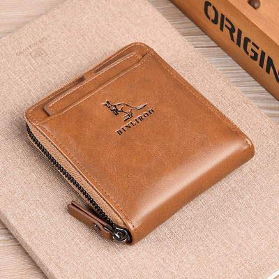 Мъжки портфейл за монети Моден RFID блокиращ мъжки кожен портфейл с цип Поставка за визитна карта ID Чанта за пари Мъжки портфейл