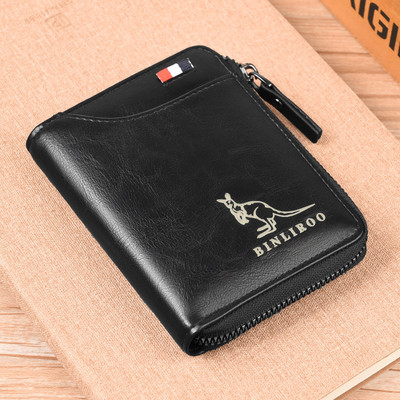 Мъжки портфейл за монети Моден RFID блокиращ мъжки кожен портфейл с цип Поставка за визитна карта ID Чанта за пари Мъжки портфейл