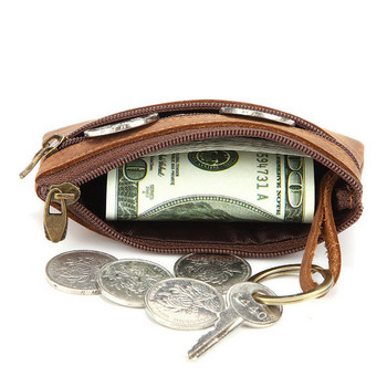 GENODERN Vintage Crazy Horse Leather Ανδρικό τσαντάκι με κέρματα με φερμουάρ Πορτοφόλι με κέρματα Ρετρό θήκη για κλειδί Μικρή τσάντα για χρήματα