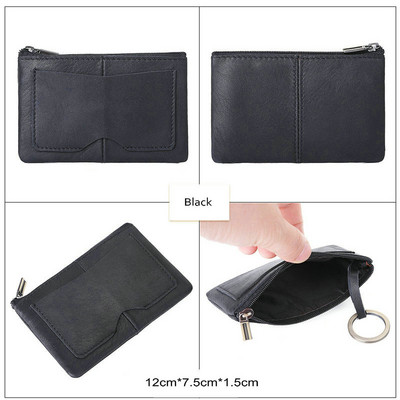 GENODERN Vintage Crazy Horse Poșetă pentru bărbați din cu fermoar, portofel pentru monede, portacheie retro, geantă mică de bani