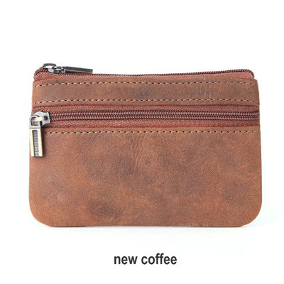 GENODERN Vintage Crazy Horse Poșetă pentru bărbați din cu fermoar, portofel pentru monede, portacheie retro, geantă mică de bani