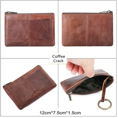 GENODERN Vintage Crazy Horse Poșetă pentru bărbați din cu fermoar, portofel pentru monede, portacheie retro, geantă mică de bani