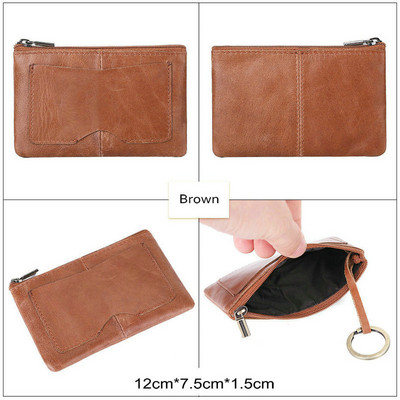 GENODERN Vintage Crazy Horse Poșetă pentru bărbați din cu fermoar, portofel pentru monede, portacheie retro, geantă mică de bani