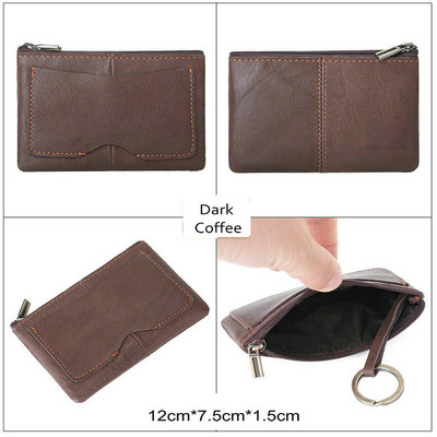 GENODERN Vintage Crazy Horse Poșetă pentru bărbați din cu fermoar, portofel pentru monede, portacheie retro, geantă mică de bani