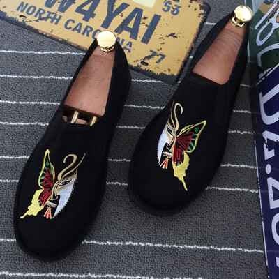 Vechi pantofi din pânză Beijing pentru bărbați, tipărire în stil tradițional chinezesc, machiaj facial, pantofi din pânză, broderie leneșă, pantofi cu talpă retro