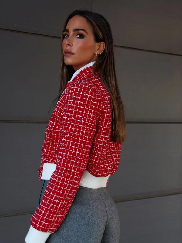 Jachete scurte la modă 2023, cu un singur piept, pentru femei, elegante, cu gâtul în formă de O, cu mânecă lungă, pentru femei, pardesiu vintage High Street